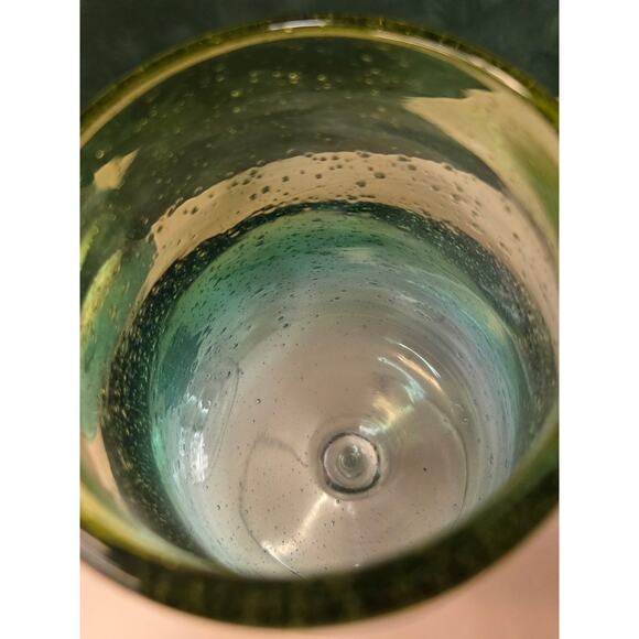 Bubble wine Goblets Three glasses 9" Tall  Ombre blue / green / yellow Mexico? - Picture 7 of 9